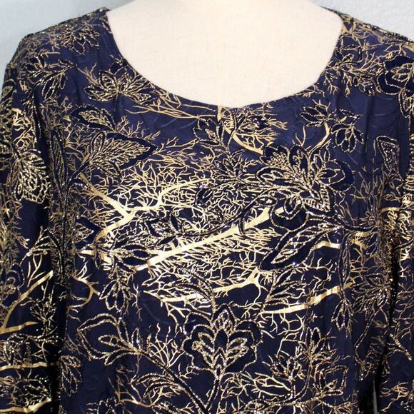JM Collection Women's Gold Metallic Embroidered Top Size XL - Picture 2 of 10